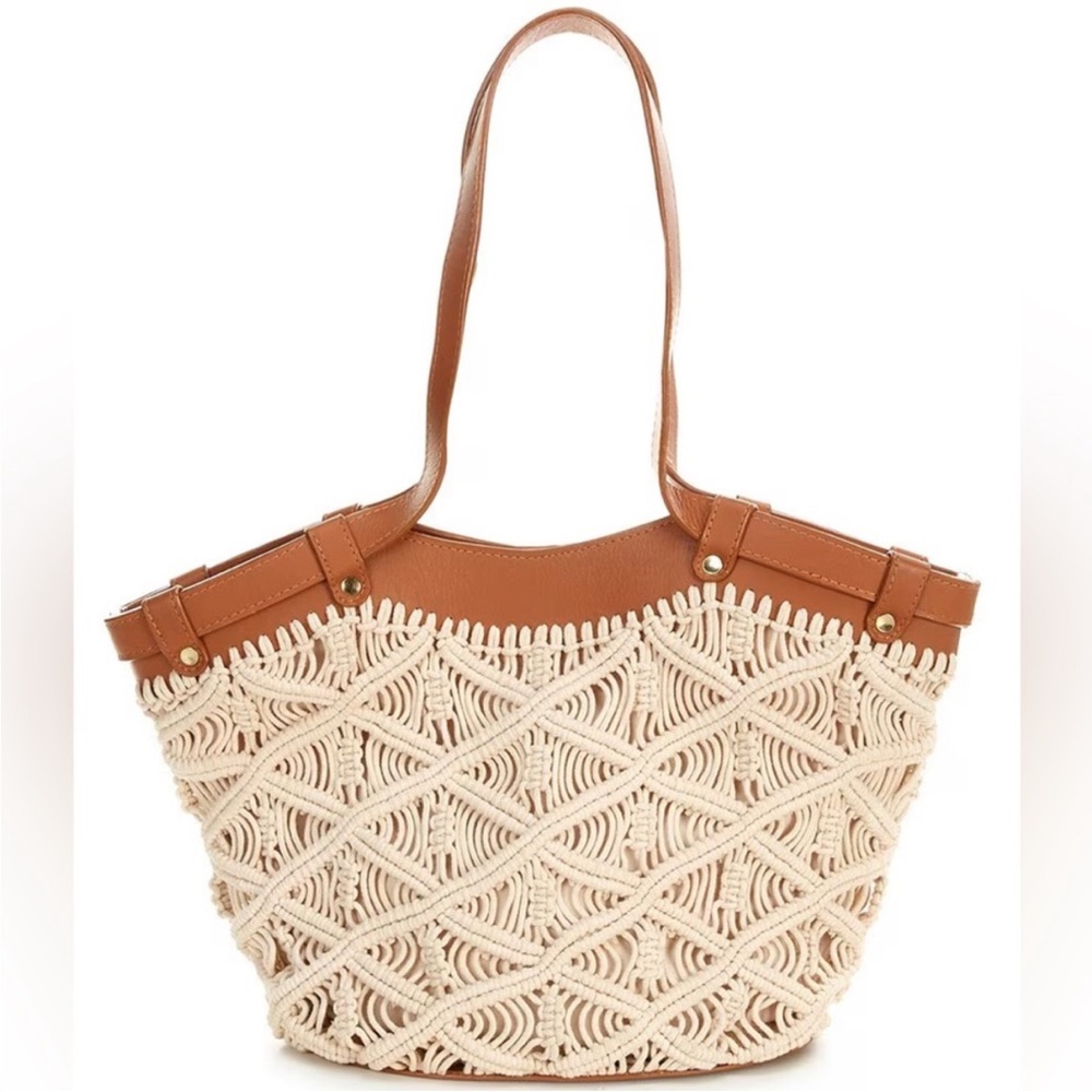 Chic Woven Cream and Tan Tote Bag